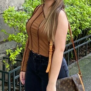 brown one shoulder long sleeve top